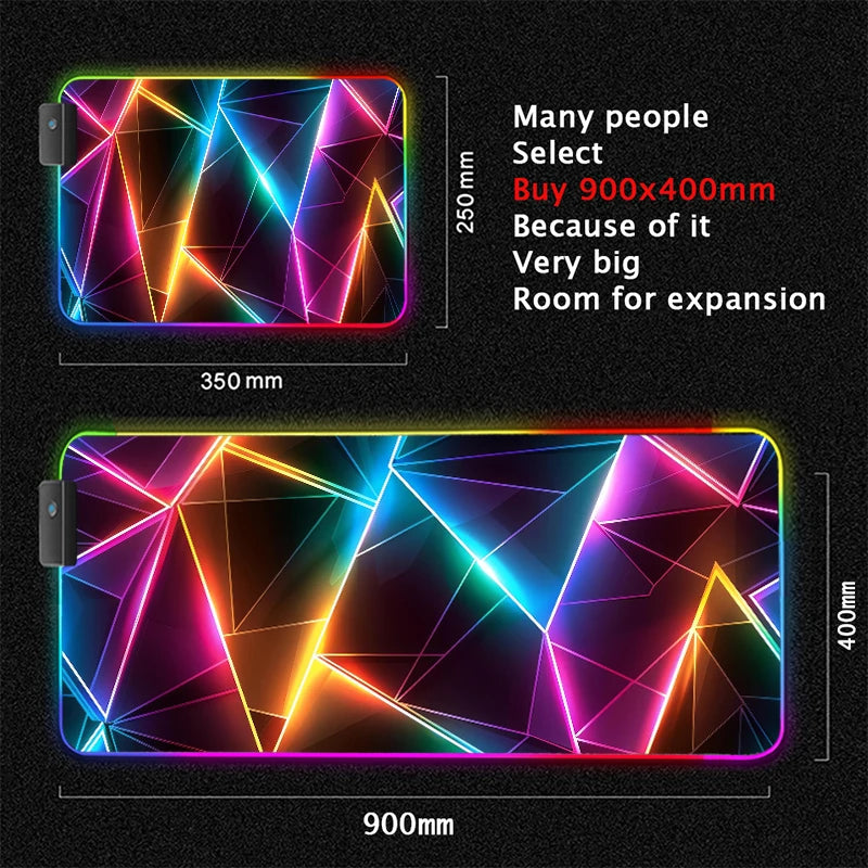 XXL RGB Gaming Mouse Pad New 3D Geometry Desk Mat HD Gamer Accessories Large LED Light Mousepads PC Computer Carpet with Backlit
