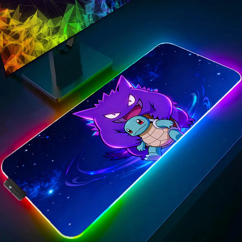 RGB Mouse Pad Gamer P-Pokemons Gengar Computer xxl Pc Backlight Mousepad Carpet Gaming Accessories Keyboard LED Desk Mat