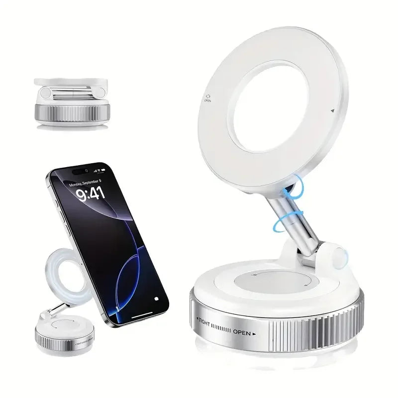 360° Foldable Vacuum Magnetic Phone Holder, Magnetic Car Phone Mount, Hands-Free Suction Cup Phone Holder for Smooth Surface
