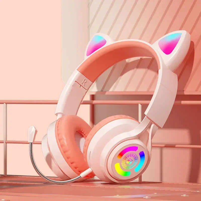 RGB Lighting Headphone For PC Computer iPad Cat Ear Gaming Headset Noise Reduction Headphones With Microphone Children Gift