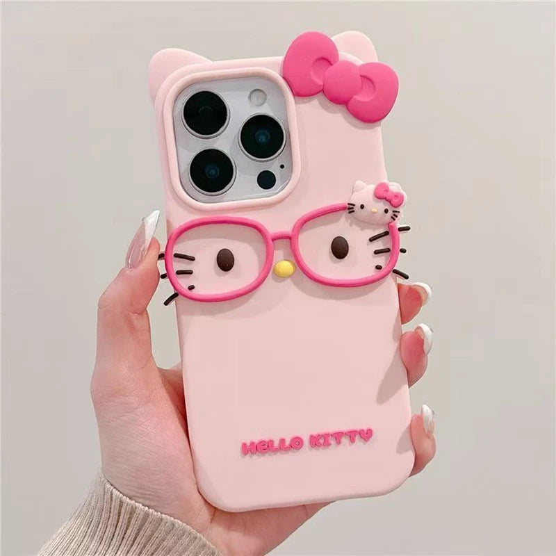 3D Glasses Cat Silicone Phone Case For iPhone 17 Pro Max 16 15 Plus 14 13 Mini 12 11 4 4S 5 5S 7 8 SE