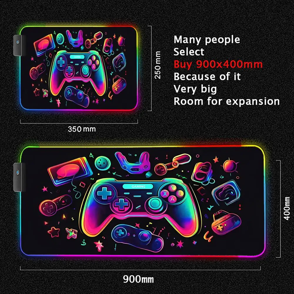 Gamepad pattern Mouse Pad XXL RGB Gaming MousePad HD Gamer Accessories Large LED Light MousePads PC Computer Carpet With Backlit