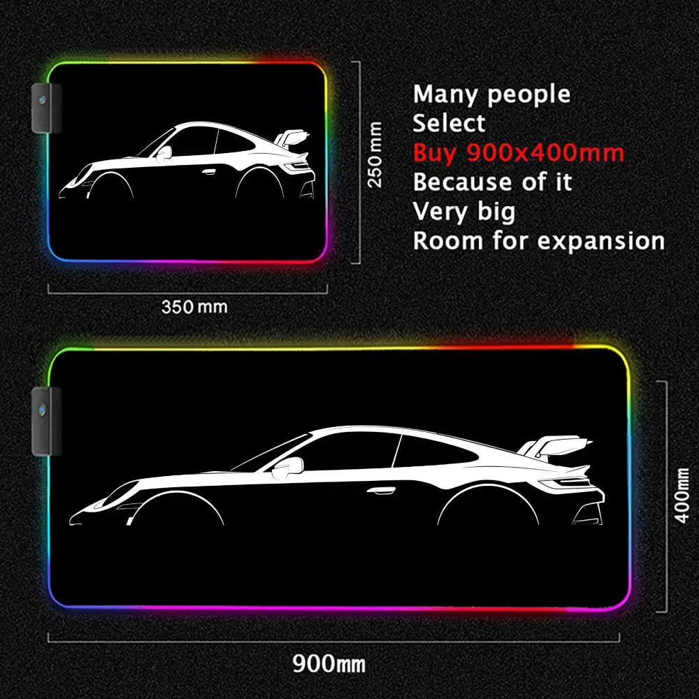 Black sports Car Mouse Pad XXL RGB Gaming MousePad HD Game Accessories Large LED Light MousePads PC Computer Carpet With Backlit
