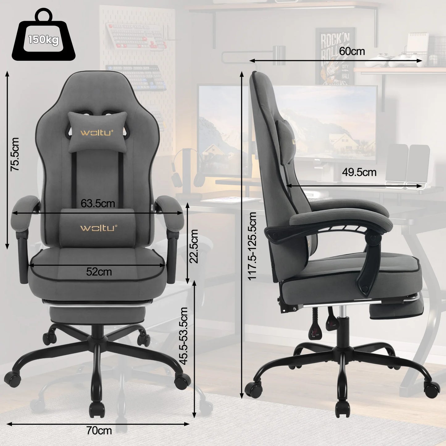 WOLTU Swivel Gamer Chair Gaming Chair Ergonomic Office Computer Chair with Lumbar Cushion Pillow Footrest