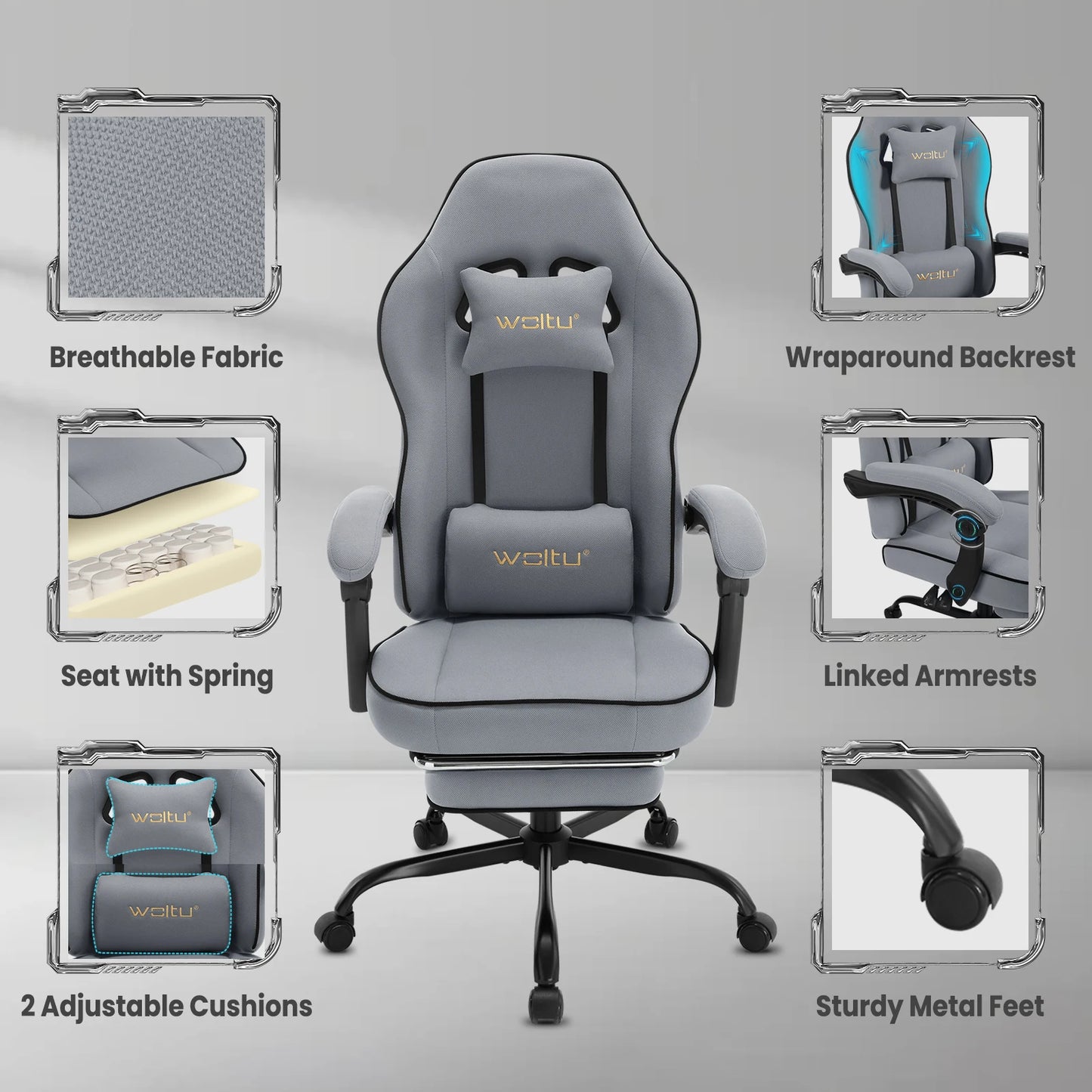 WOLTU Swivel Gamer Chair Gaming Chair Ergonomic Office Computer Chair with Lumbar Cushion Pillow Footrest