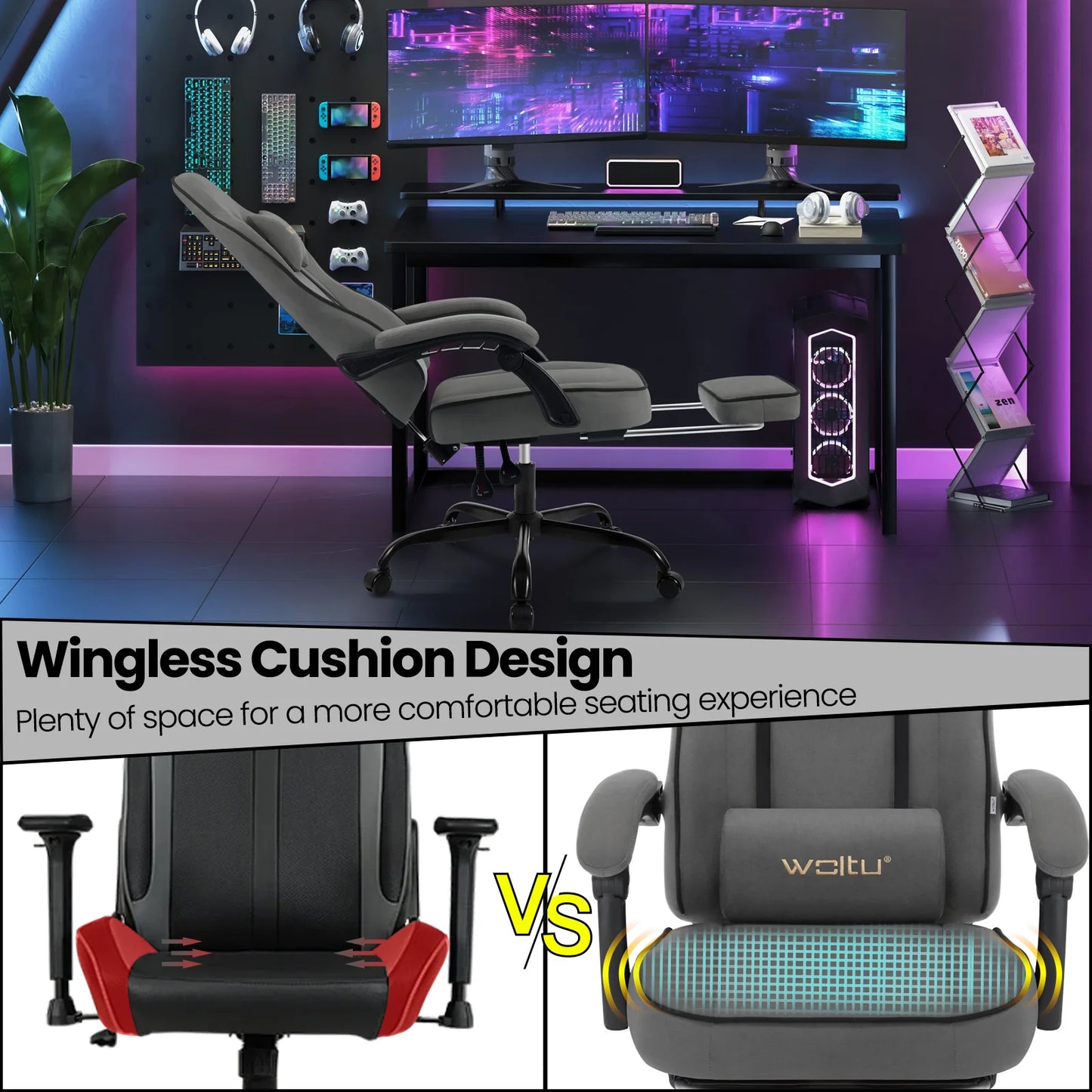 WOLTU Swivel Gamer Chair Gaming Chair Ergonomic Office Computer Chair with Lumbar Cushion Pillow Footrest