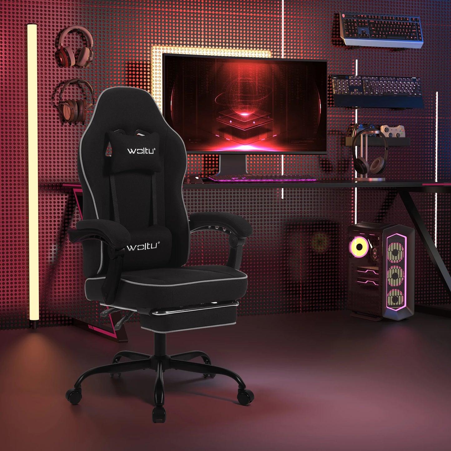 WOLTU Swivel Gamer Chair Gaming Chair Ergonomic Office Computer Chair with Lumbar Cushion Pillow Footrest