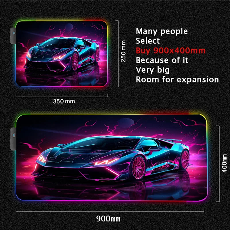 Futuristic Gaming RGB Mouse Pad Sports Car Mouse Pads 400X900MM Offices Accessories Gamer Luminous Mousepad LED HD Print Deskmat