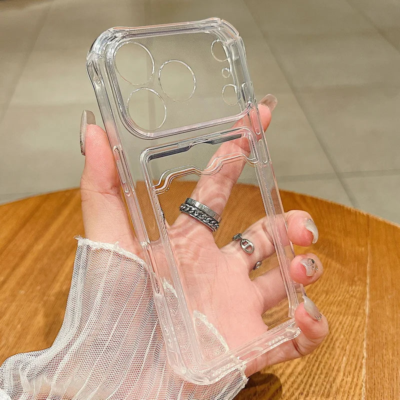 Card Slot Pocket Phone Cases For iPhone 17 17Air Air 17Pro Pro Max 17ProMax Shockproof Transparent Silicone Soft TPU Cover Capa