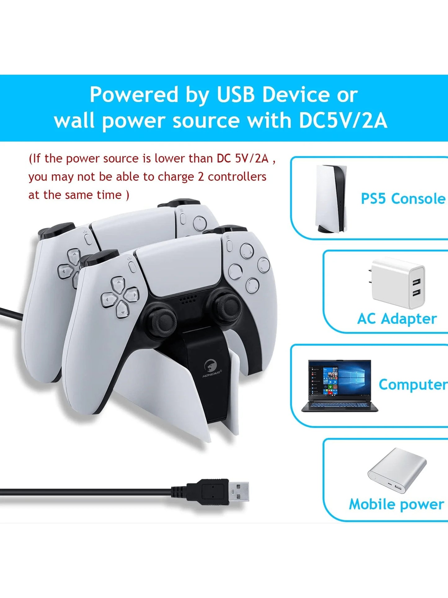 Game Wireless Charging Station for PS5 with Dual Fast Charger Dock and LED Charging Indicators