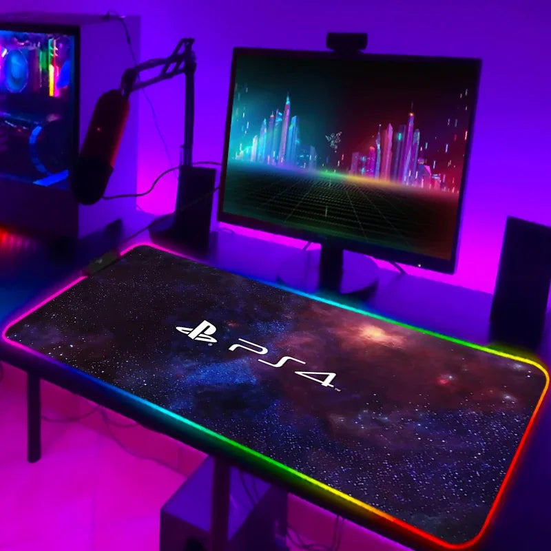 LED Gaming Mouse Pad With Backlight Deskmat PSFour Mousepad RGB Gamer Desk Decorations Computer Mouse Pad Pc Gamer Full Mat