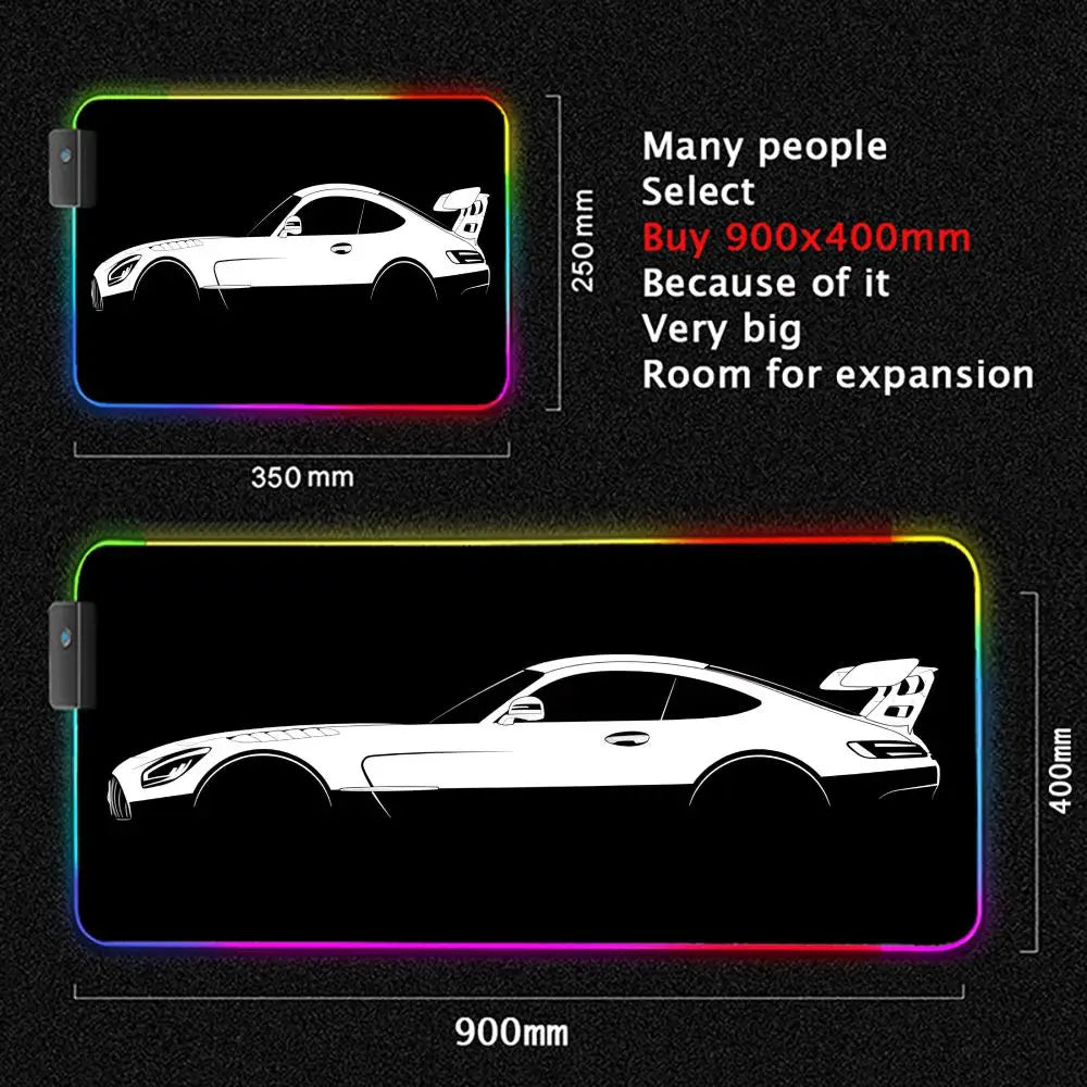 Black sports Car Mouse Pad XXL RGB Gaming MousePad HD Game Accessories Large LED Light MousePads PC Computer Carpet With Backlit