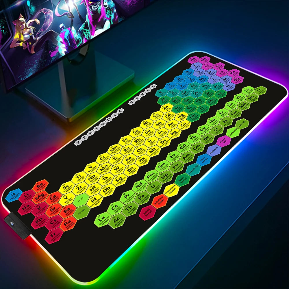 Keyboards Gaming Mat Periodic Table of Elements Ergonomic Mouse Pad Rgb Big Luminescence Mousepepad Laptop Colorful Desk Mat Xxl