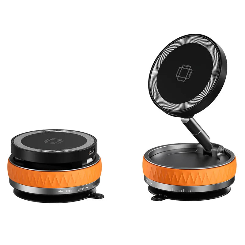 15W Vacuum Suction Magnetic Wireless Charger Car Phone Holder Mount 360 degree Rotatable Compatible with Smartphones for iPhone
