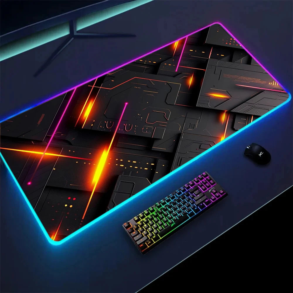 XXL RGB Gaming Mouse Pad New 3D Geometry Desk Mat HD Gamer Accessories Large LED Light Mousepads PC Computer Carpet with Backlit