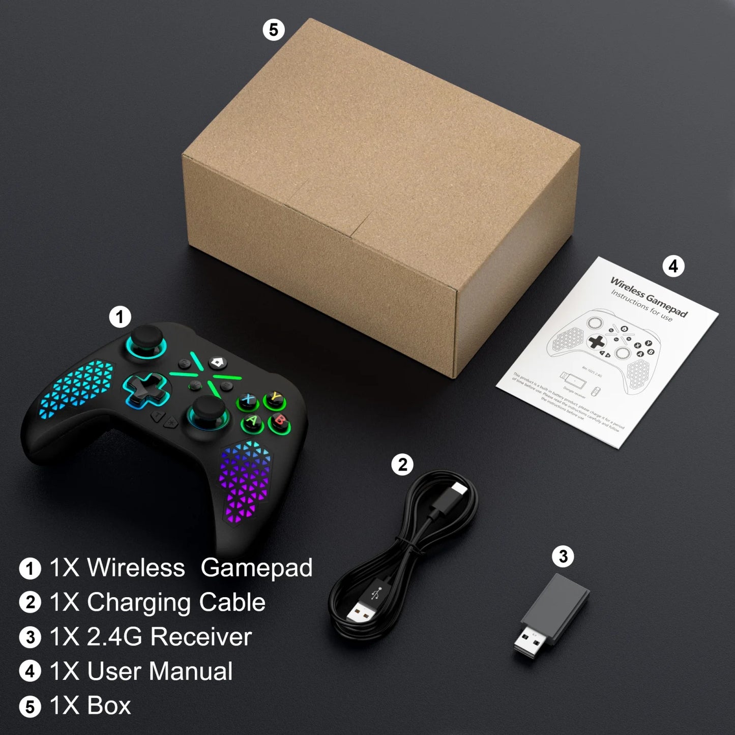 RGB Wireless Game Controller for Xbox One/X/S/Series X/S/PC Gamepad Gaming Joystick W/ LED Turbo Macro Function 3.5mm Audio Jack