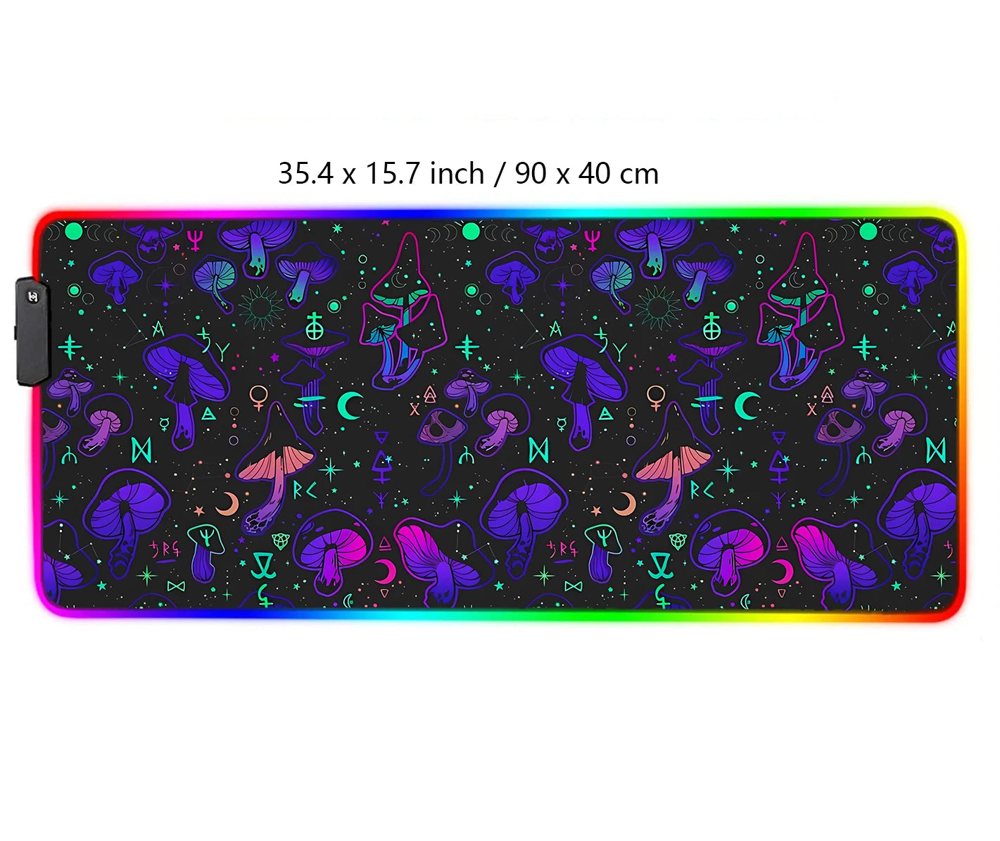 RGB Mouse Pad Mushroom Gaming Desk Mat Celestial Large Mousepad Black Neon Gamer RGB LED Desk Mat Pastel Goth Witchcraft