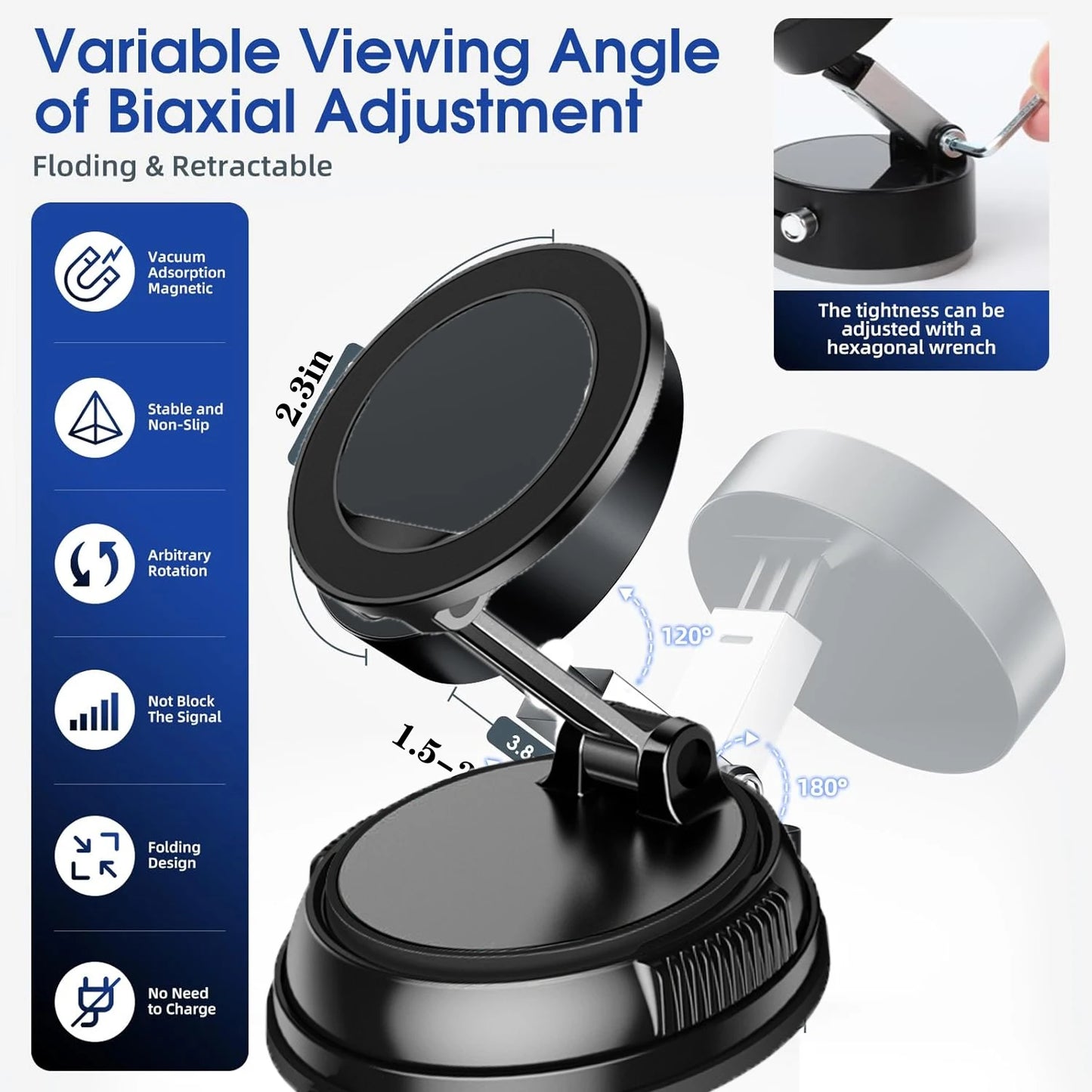 2026 Upgraded 360° Vacuum Magnetic Car Phone Holder for Magsafe [96+LBS Strongest Suction & 2800gf Strongest Magnetic]