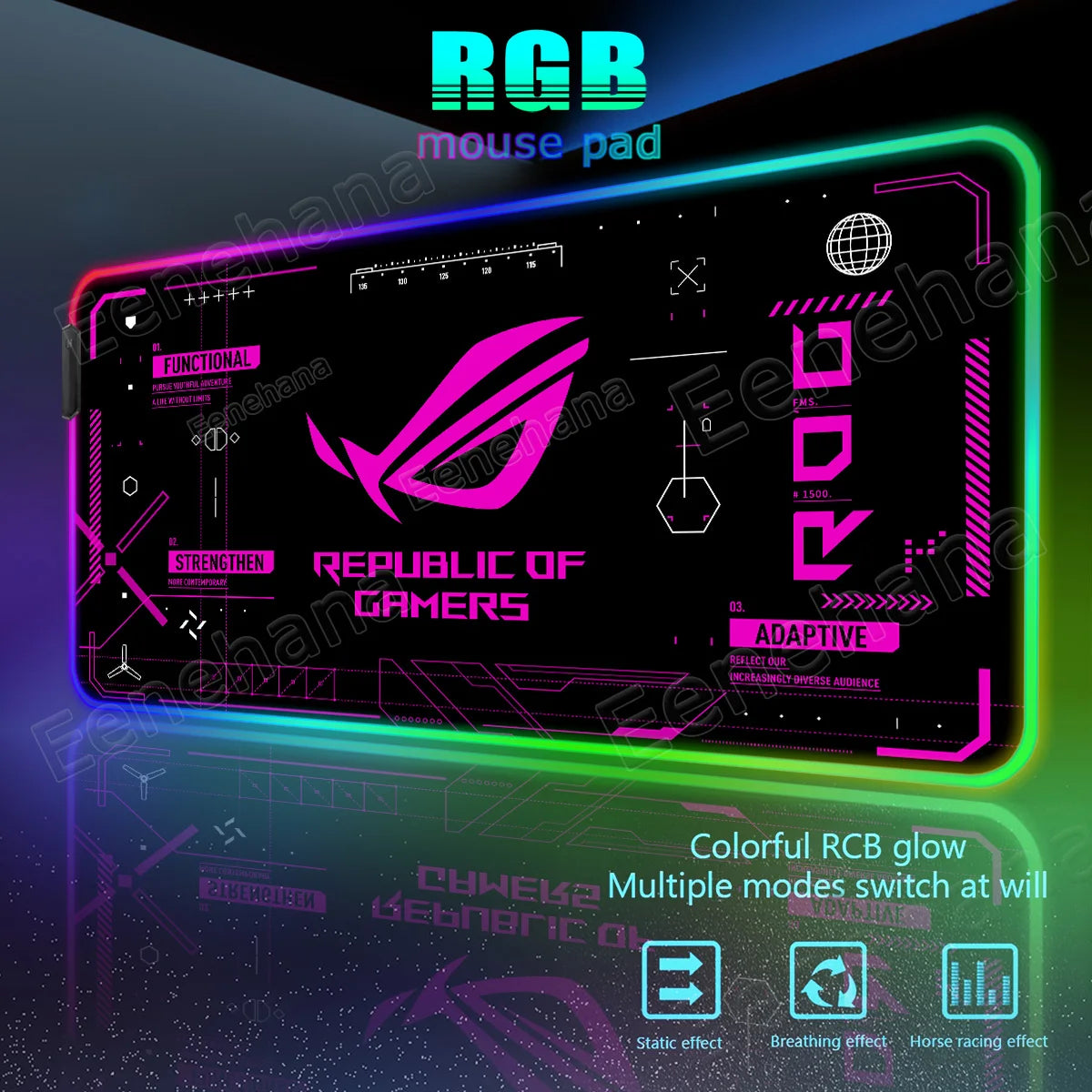 RGB Luminous ASUS Large PC Gaming Mouse Pad Black-green Desk Accessories LED XXL ROG Keyboard Extended Pads Backlight Cool Mats