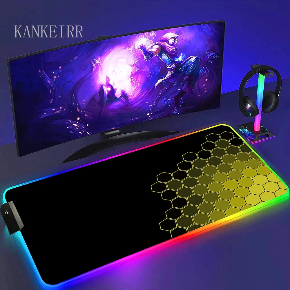 Geometry Large RGB Gamer Mousepad With Backlight Mouse Mat Gaming Mousepads LED Keyboard Mats Luminous Desk Pads Mouse Pad PC