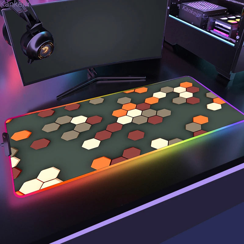 RGB Hexagonal Mouse Pad 900x350 LED Gaming Anime Geometric Luminous Anti-skid Computer Offices Cool Mousepad Desk Mat Laptop Rug