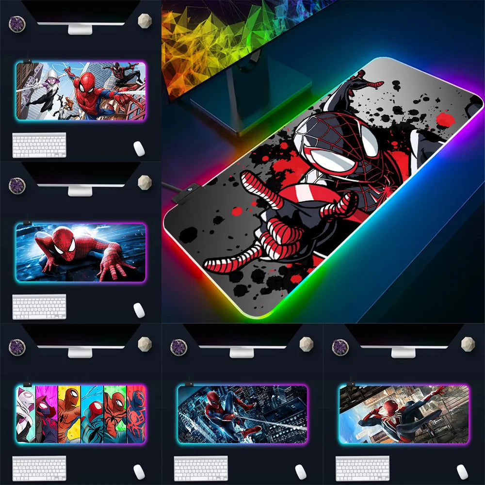 RGB Pc Gamer Keyboard Mouse Pad Mousepad LED Glowing Mouse Mats Rubber Hot movie Spiders-Man Gaming Computer Mausepad