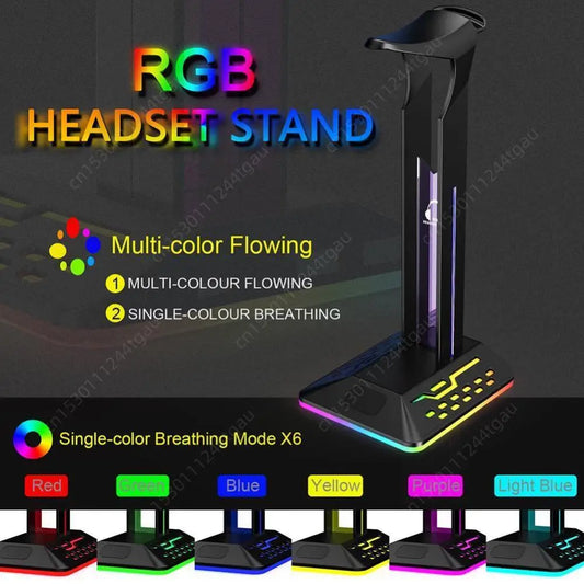 RGB Headphone Holder Rack Stand Desktop Gaming Headset Display 7 Colors 6 Monochrome Modes with Dual USB Output Type-C Input
