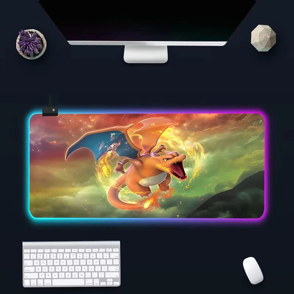 RGB Pc Gamer Keyboard Mouse Pad Mousepad LED Charizards Glowing Mouse Mats Rubber Gaming Computer Mausepad