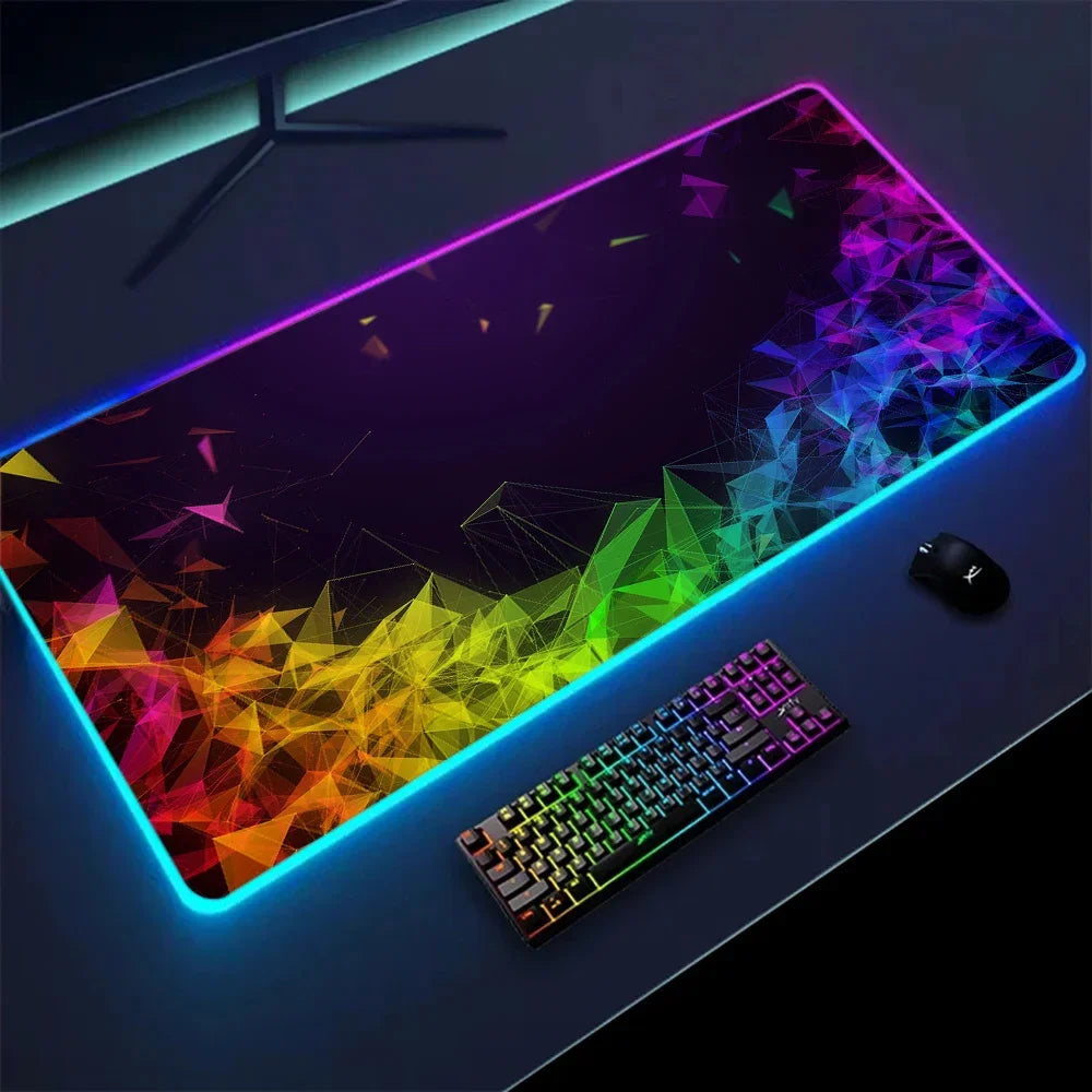 XXL RGB Gaming Mouse Pad New 3D Geometry Desk Mat HD Gamer Accessories Large LED Light Mousepads PC Computer Carpet with Backlit