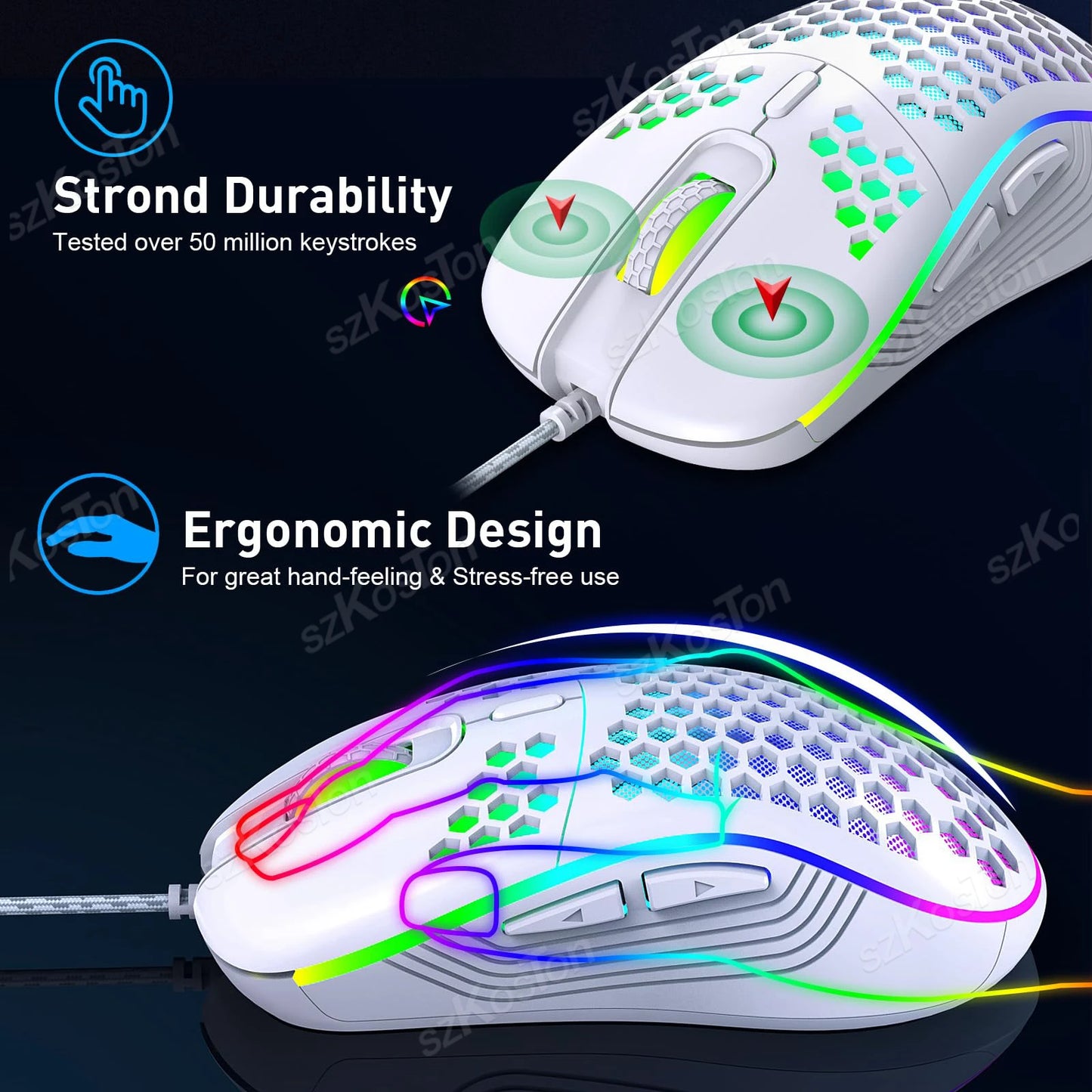 RGB Wired Gaming Mouse Ergonomic Design Mouses 6Levels Adjustable 7200DPI with Backlight for Office Computer PC Gamer