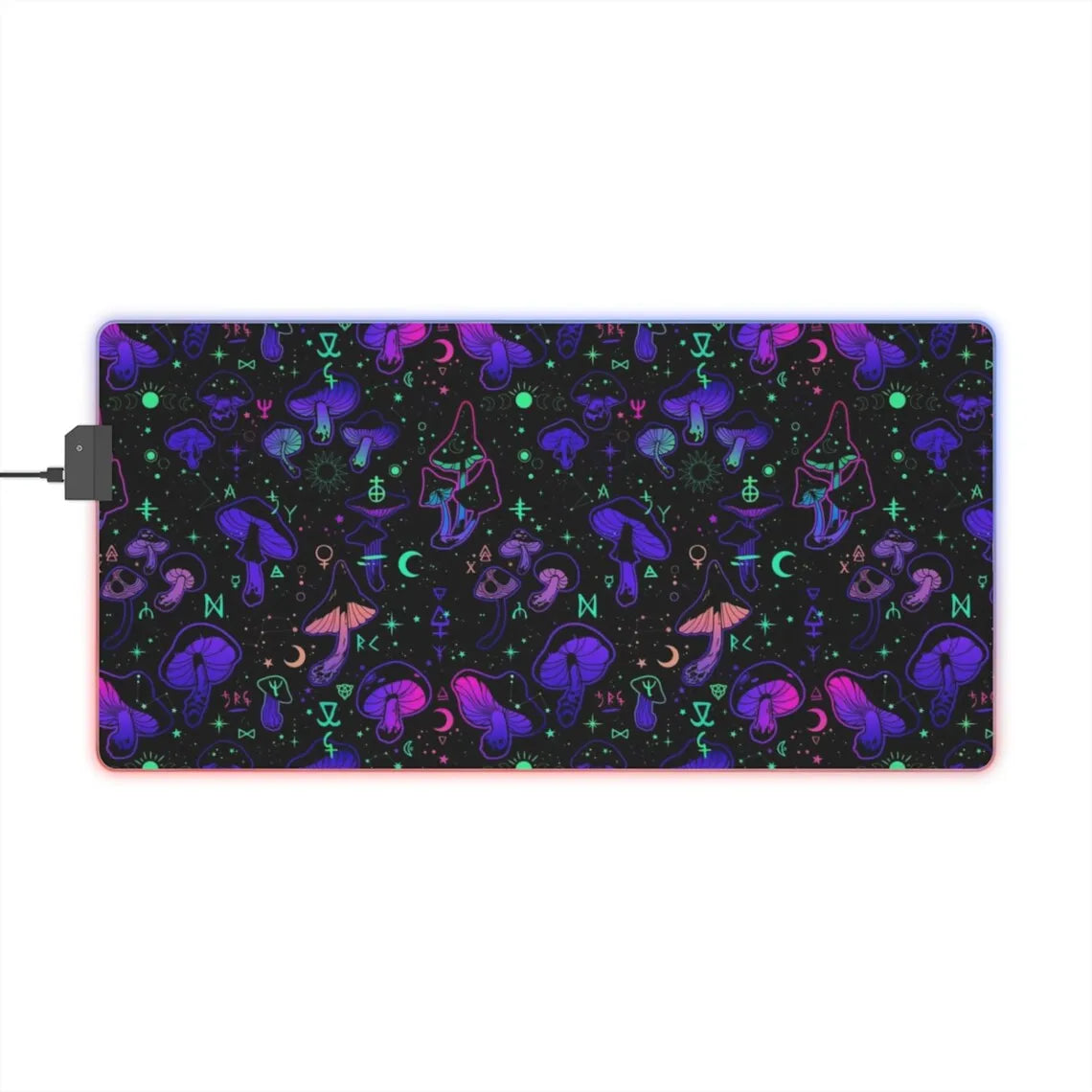 RGB Mouse Pad Mushroom Gaming Desk Mat Celestial Large Mousepad Black Neon Gamer RGB LED Desk Mat Pastel Goth Witchcraft