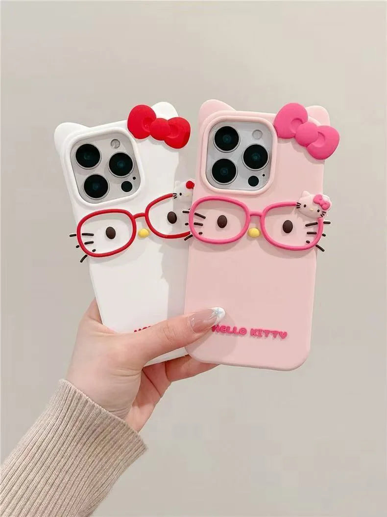 3D Glasses Cat Silicone Phone Case For iPhone 17 Pro Max 16 15 Plus 14 13 Mini 12 11 4 4S 5 5S 7 8 SE