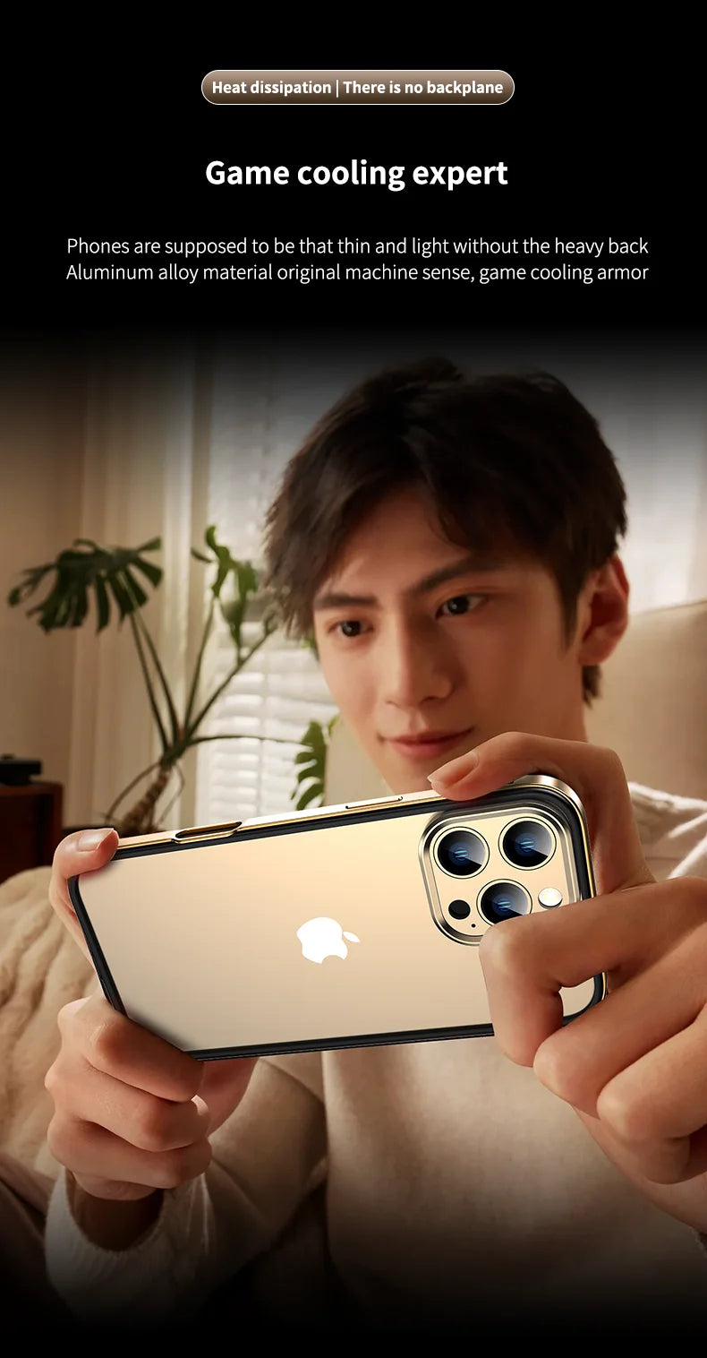 Camera Protection + Hybrid Silicone Frame Aluminum Metal Phone Case For iPhone 17 16 15 Pro Max 14 13 Better Heat Bumper