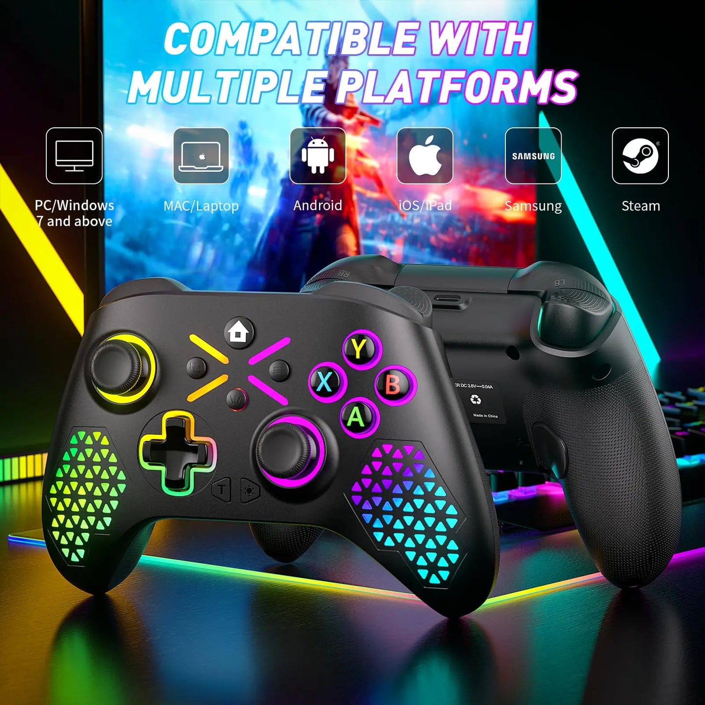 RGB Wireless Game Controller for Xbox One/X/S/Series X/S/PC Gamepad Gaming Joystick W/ LED Turbo Macro Function 3.5mm Audio Jack