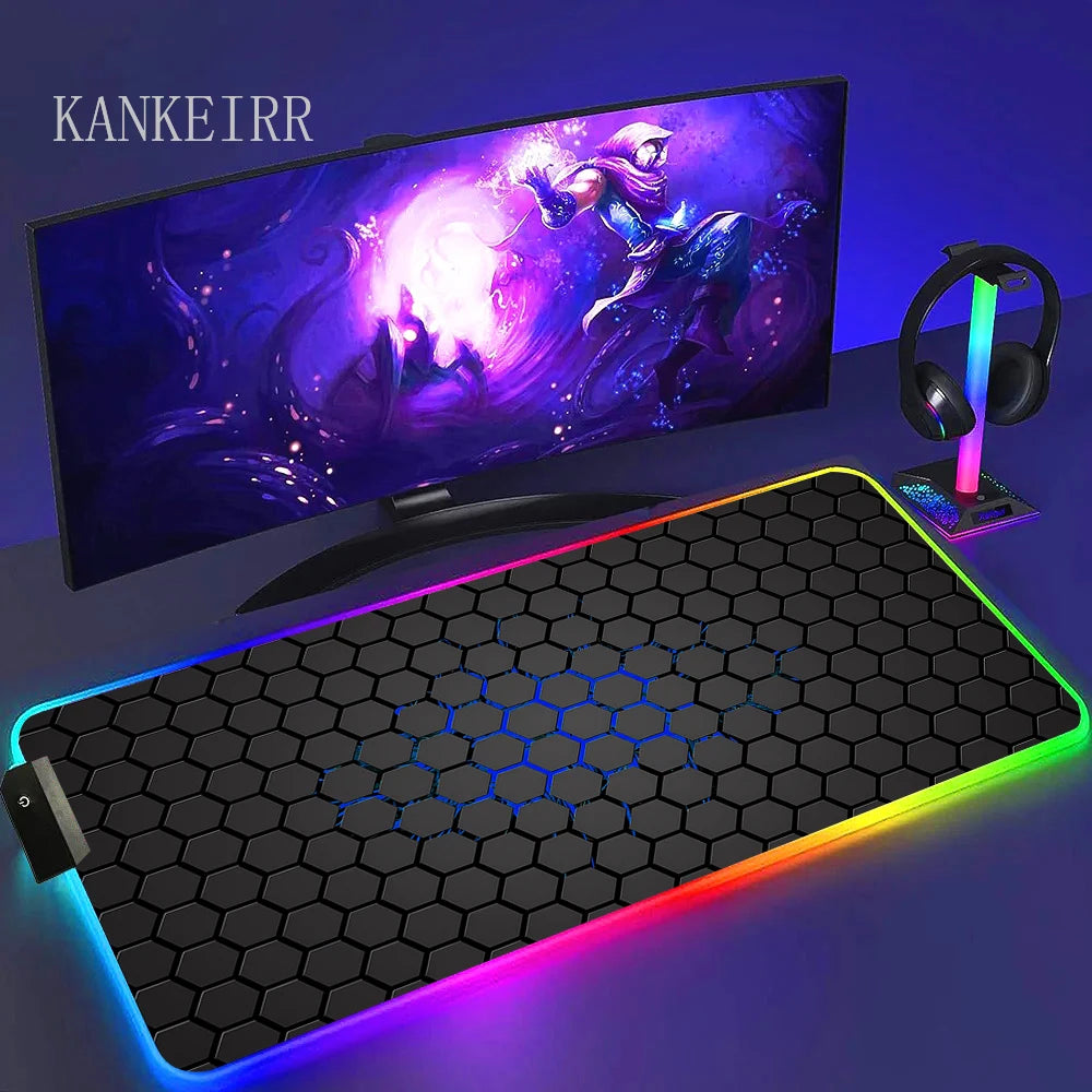 Geometry Large RGB Gamer Mousepad With Backlight Mouse Mat Gaming Mousepads LED Keyboard Mats Luminous Desk Pads Mouse Pad PC