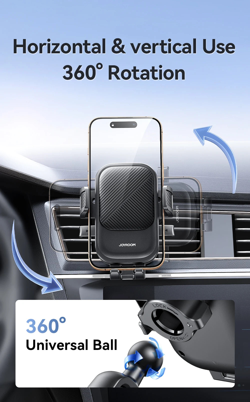 Joyroom Car Phone Holder 360° Rotation Car Air Vent Phone Holder Universal Hands-Free Cell Phone Mount For 4.7-6.9'' Phones