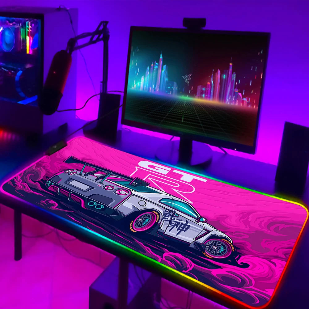 Gamer Sports Cars RGB Mouse Pad for Computer Desks Desktops Setup Gaming Accessories Large LED Mouse Pad 90x40 Colorful Mouspad