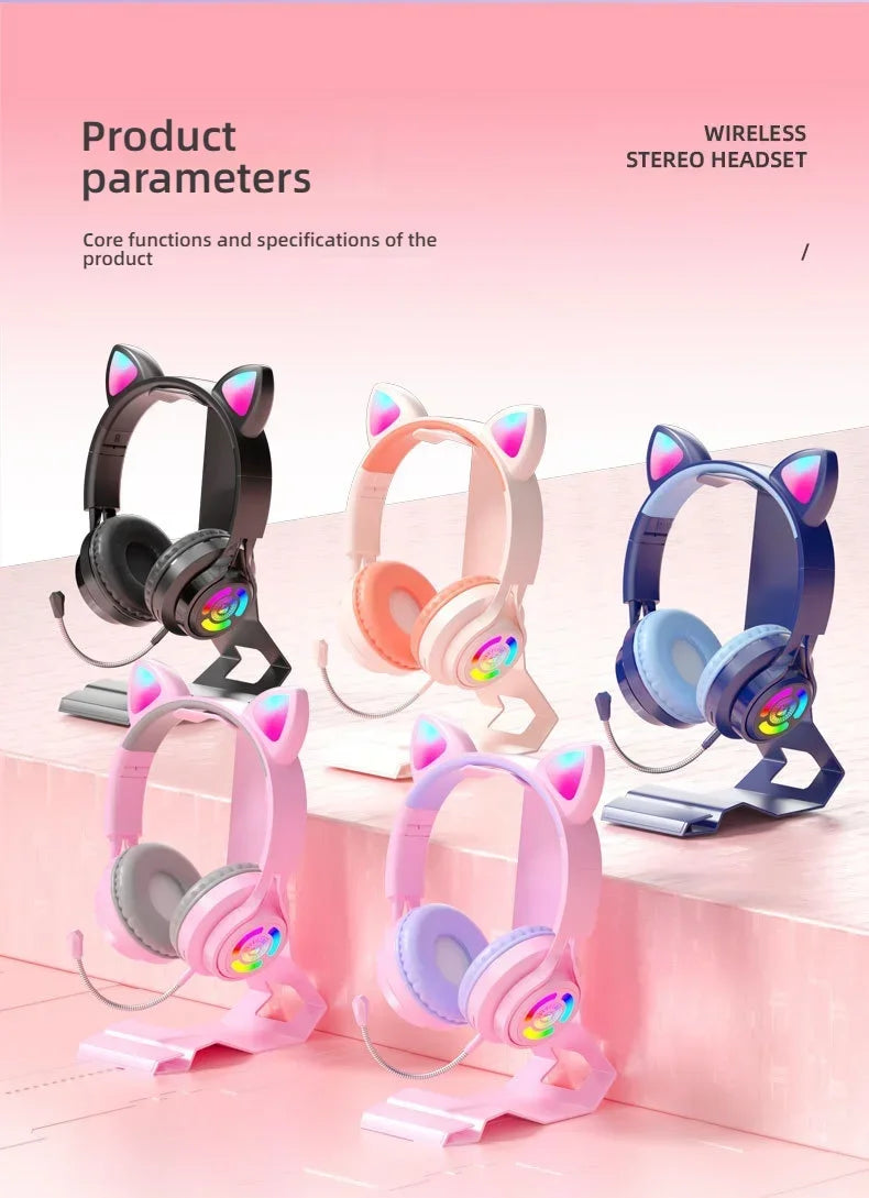 RGB Lighting Headphone For PC Computer iPad Cat Ear Gaming Headset Noise Reduction Headphones With Microphone Children Gift
