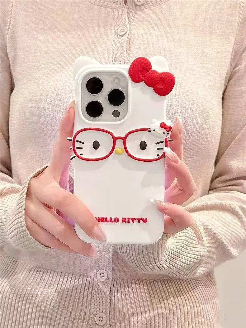 3D Glasses Cat Silicone Phone Case For iPhone 17 Pro Max 16 15 Plus 14 13 Mini 12 11 4 4S 5 5S 7 8 SE