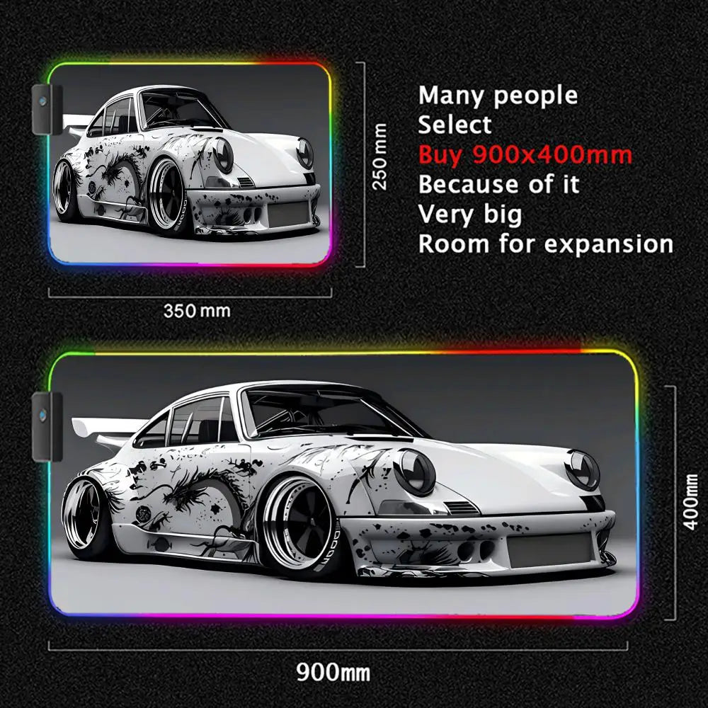 Car Theme RGB Mouse Pad Large Gaming Mousepads LED Light Locked Edges Game Accessories Table Pads Cool Keyboard Mats XXL 90x40cm