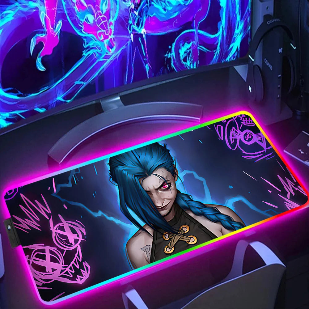 Hot Anime Game Graffiti Jinxs RGB Pc Gamer Keyboard Mouse Pad Mousepad LED Glowing Mouse Mats Rubber Gaming Computer Mausepad