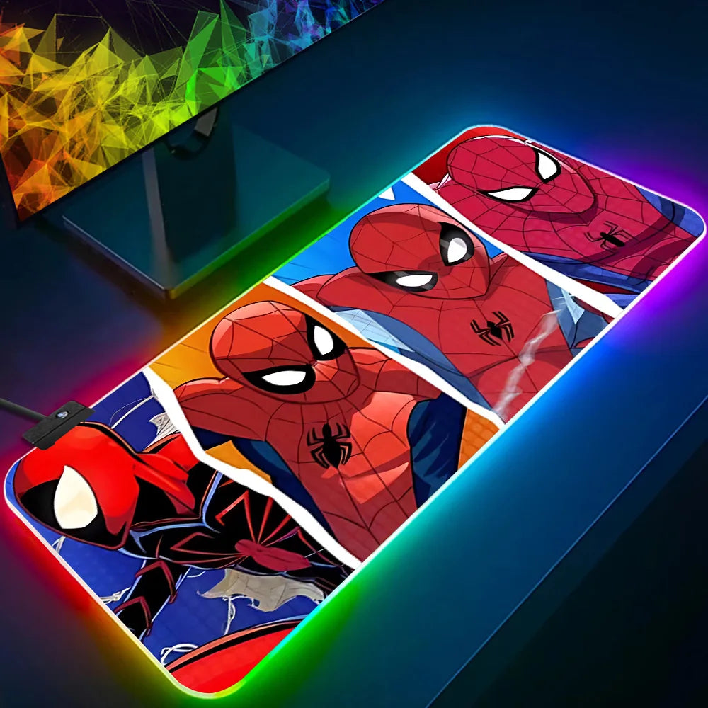 RGB Pc Gamer Keyboard Mouse Pad Mousepad LED Glowing Mouse Mats Rubber Hot movie Spiders-Man Gaming Computer Mausepad