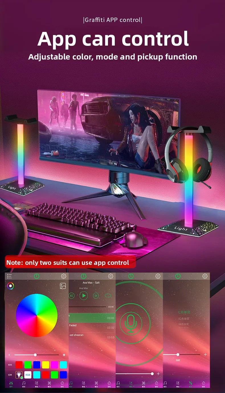 RGB Gaming Headset Stand LED Lights Headphone Stand Type-C & USB Charging Port Desk Lamp for Computer Room Bedroom Desktop