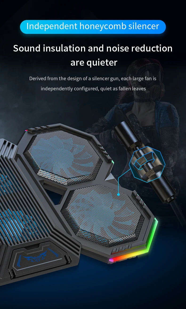 RGB Gaming Laptop Cooling Pad Air Cooler Notebook Stand Holder with 6 fans Cooling Fan Base Suit for 12-17 inch Laptop Stand