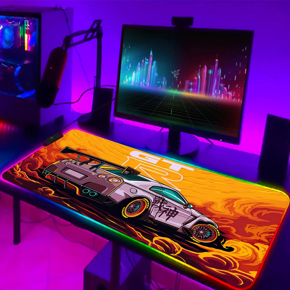 Gamer Sports Cars RGB Mouse Pad for Computer Desks Desktops Setup Gaming Accessories Large LED Mouse Pad 90x40 Colorful Mouspad