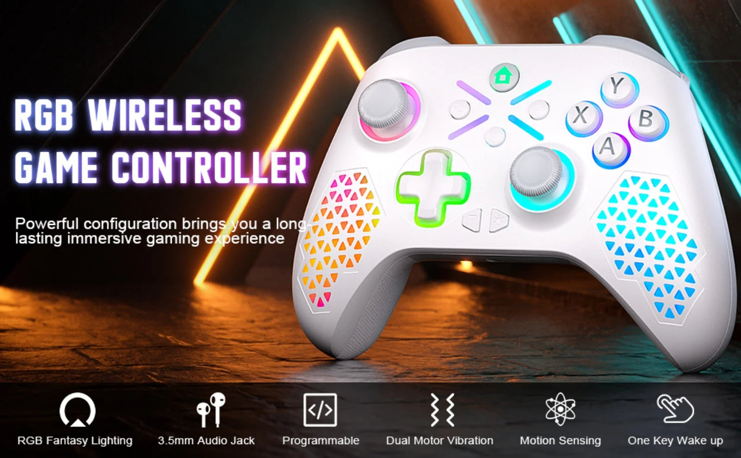 RGB Wireless Game Controller for Xbox One/X/S/Series X/S/PC Gamepad Gaming Joystick W/ LED Turbo Macro Function 3.5mm Audio Jack