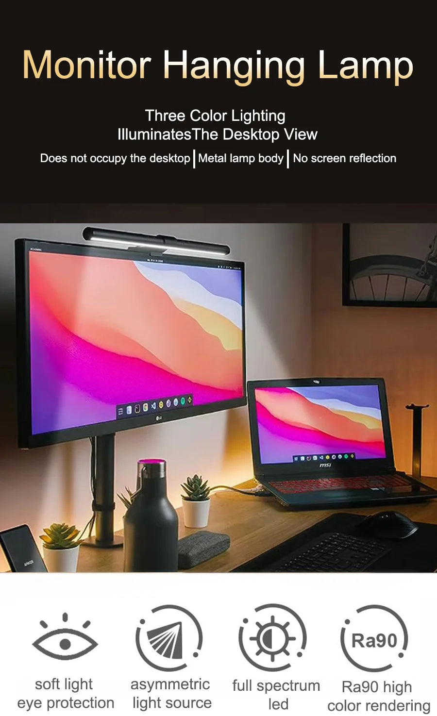 30CM CCT LED Computer Screen Hanging Light Bar Atmosphere Lamp for Work Study Read Gaming Dimming Lighting Monitor Light Bar