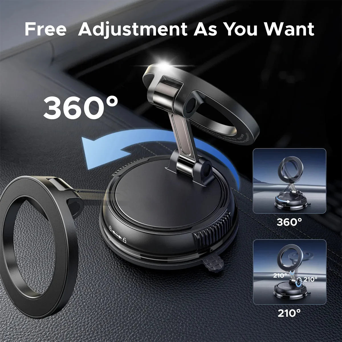 2026 Upgraded 360° Vacuum Magnetic Car Phone Holder for Magsafe [96+LBS Strongest Suction & 2800gf Strongest Magnetic]