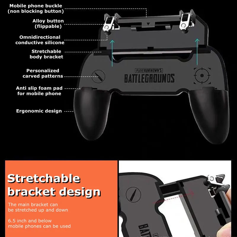 1Pcs Mobile Phone ABS Gaming Accessories Game Controller W10 for PUBG Aim Shooting Gamepad Joystick for IPhone Android Universal