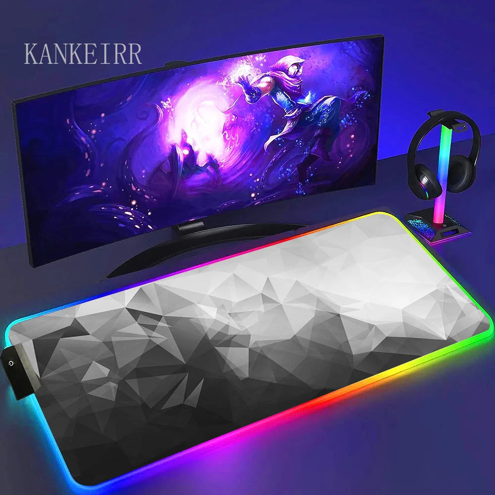 Geometry Large RGB Gamer Mousepad With Backlight Mouse Mat Gaming Mousepads LED Keyboard Mats Luminous Desk Pads Mouse Pad PC
